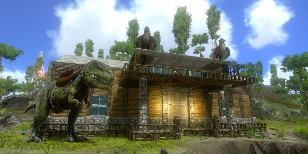 ARK: Survival Evolved Screenshot of House with Saddled Rex