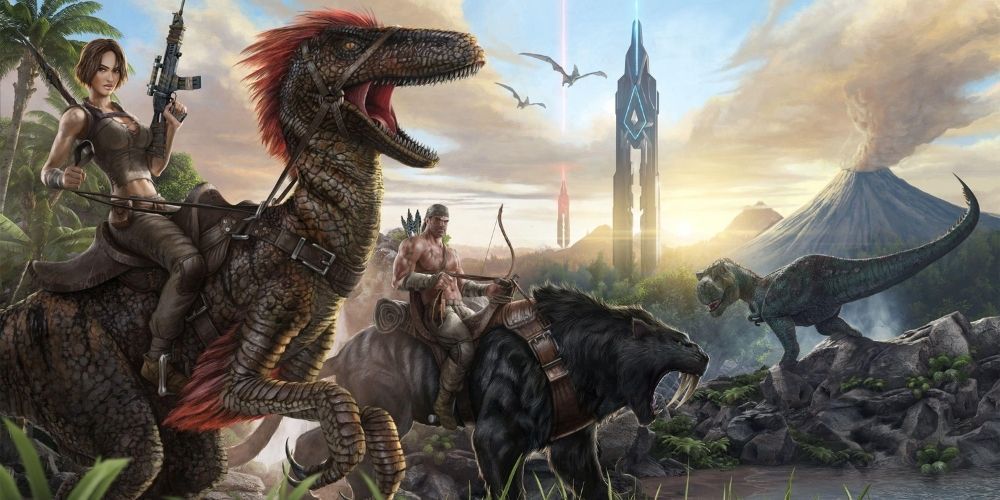 ARK Survival Evolved Poster of Saddled Raptor and View