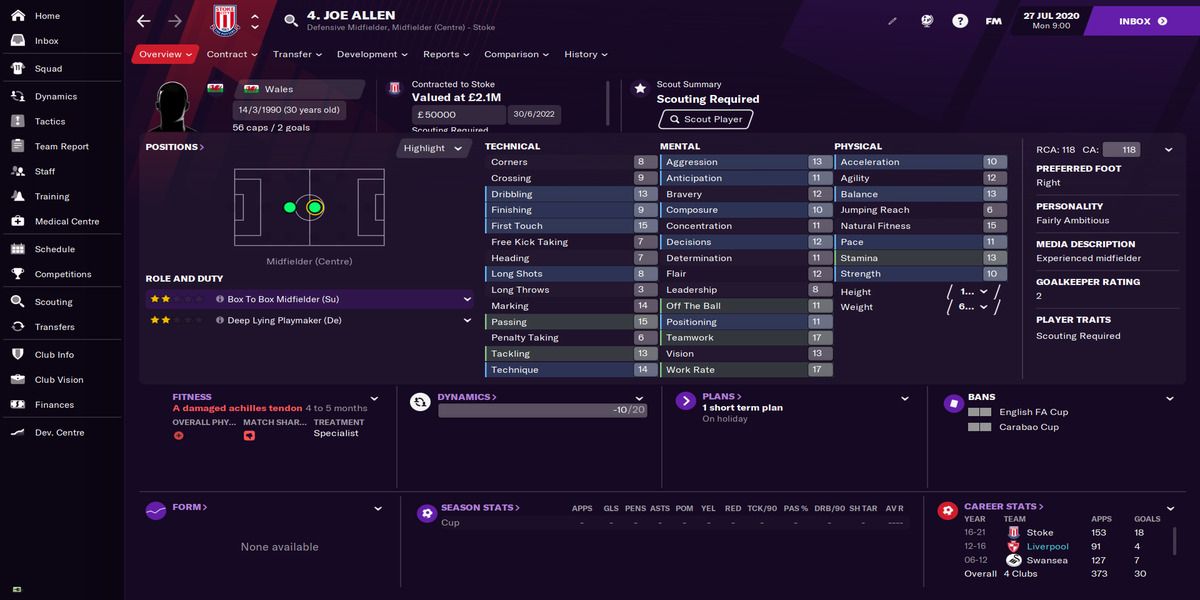 Football Manager 21 - Allen profile