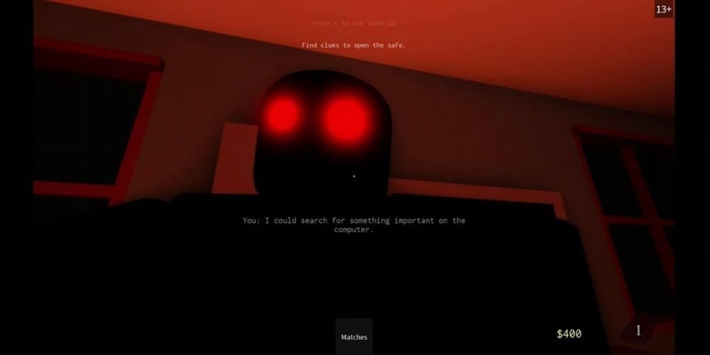 Roblox Alone In A Dark House shadowy figure with red glowing eyes