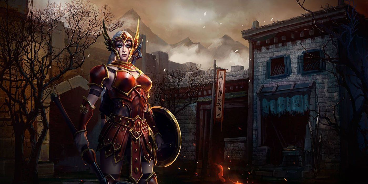 Diablo 2 Resurrected Amazon Standing In Front Of A Burning Building