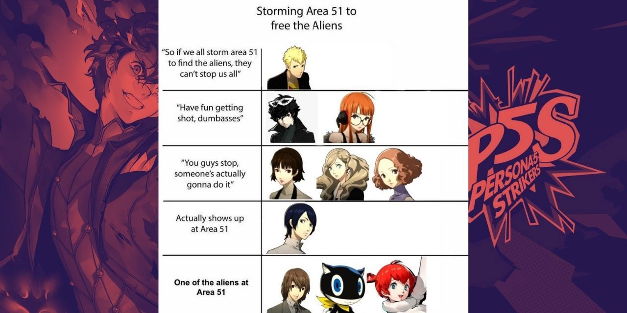Funny Persona 5 Strikers meme about Area 51