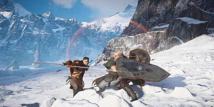 Eivor attacking Orwig Neverdeath in Assassin's Creed Valhalla