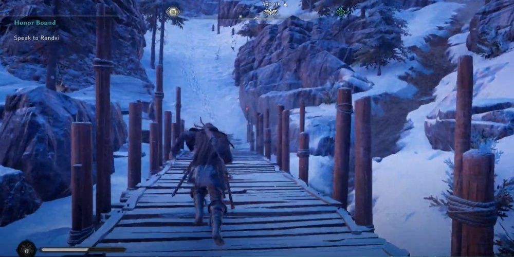 Assassin's Creed Valhalla Eivor Running Across A Bridge