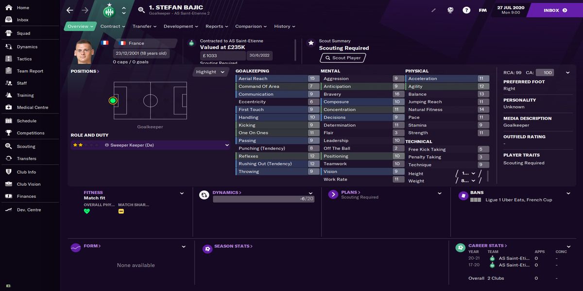 Football Manager 21 - Bajic profile