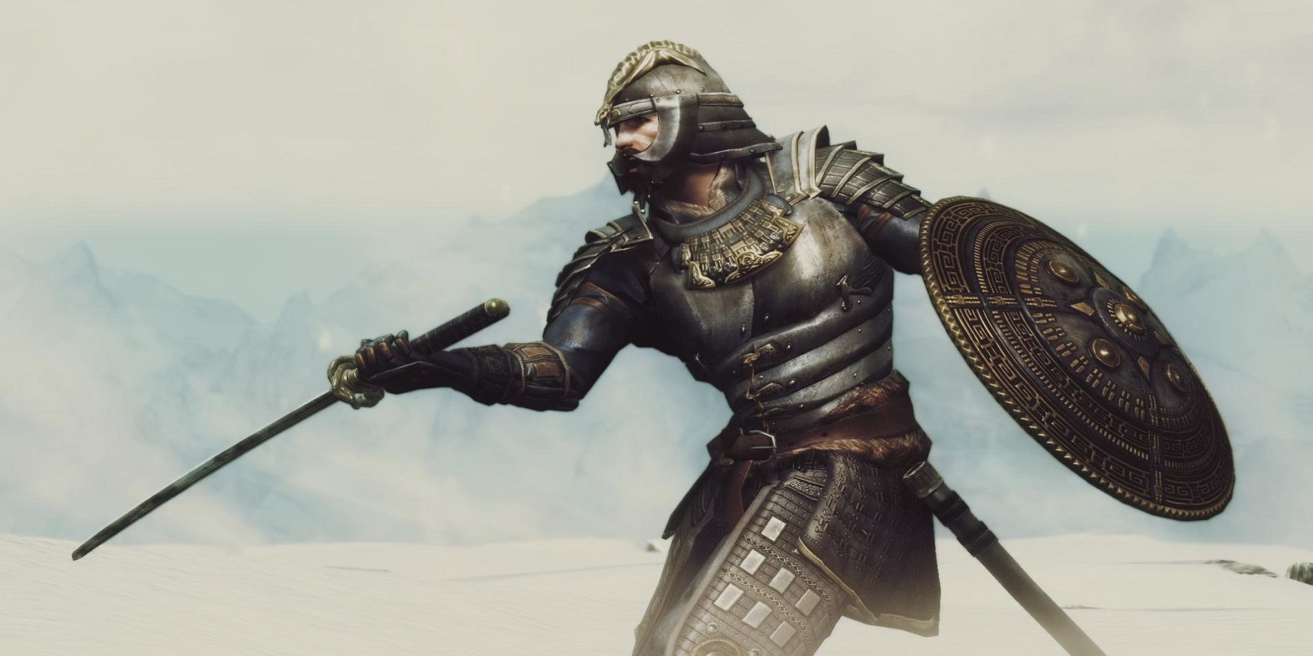 Skyrim Blade Warrior Mid-Swing Katana and Shield Combo