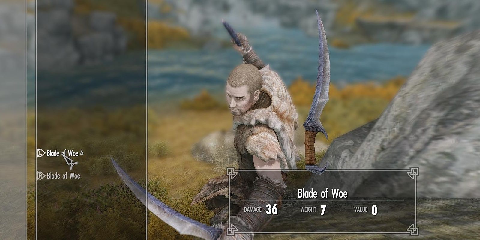 Player Holds Up two Blades of Woe