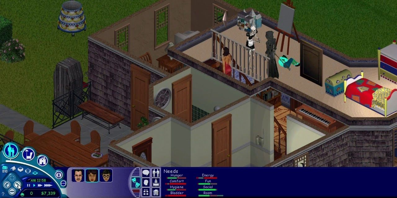 Bonehilda Asking Grim Reaper For An Autograph In The Sims 1