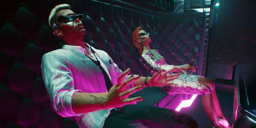 A couple engages in a braindance in Cyberpunk 2077
