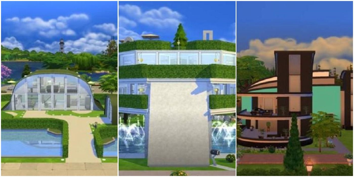 The Sims 4 Left Future Home in a Hill Center Future Lot Right Retro Future Home