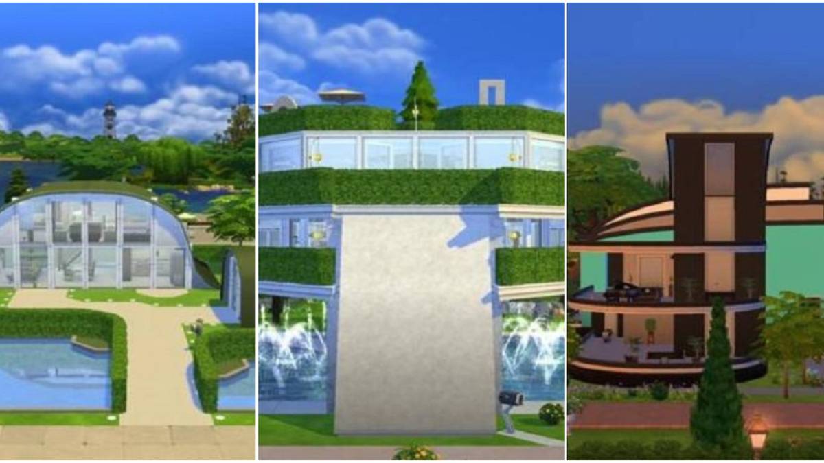 The Sims 4 Left Future Home in a Hill Center Future Lot Right Retro Future Home