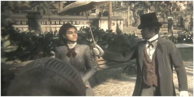 Tilly Jackson walking with her husband in St. Denis