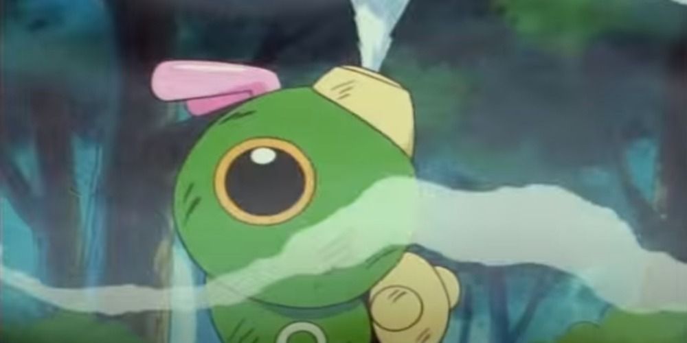 Ash's Caterpie evolving Pokemon anime