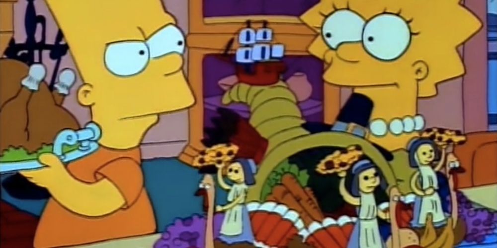 The Simpsons Bart and Lisa with Thanksgiving Centrepiece