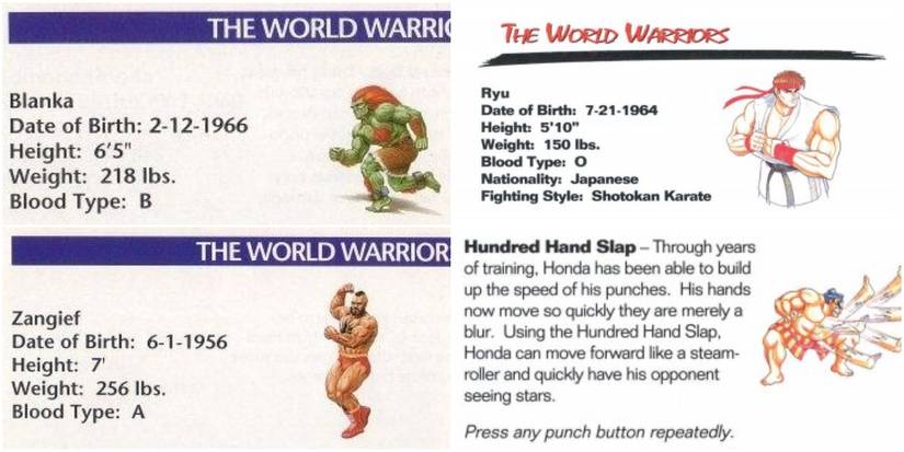 Characters In Street Fighter II Manuals