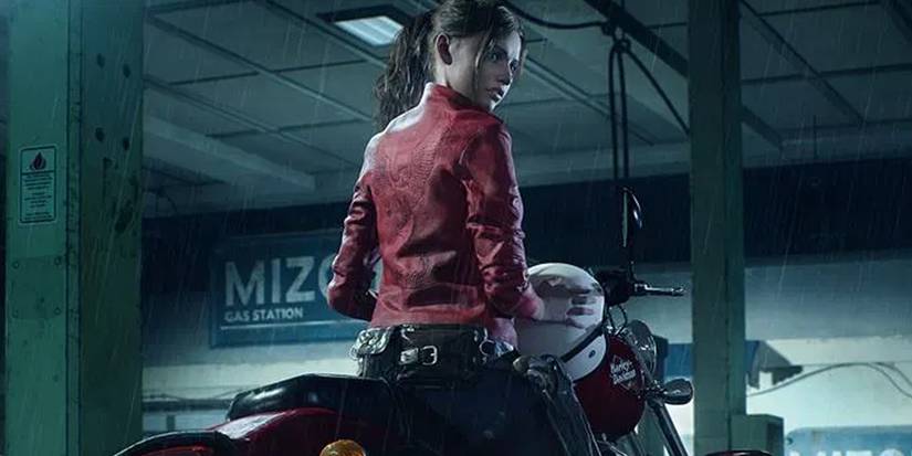 Claire with her Harley Davidson Motorycle - Resident Evil 2 Claire Facts