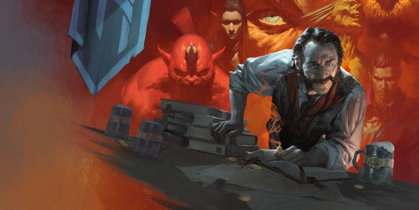 A Menacing Man With Several Books And Enemies In Background