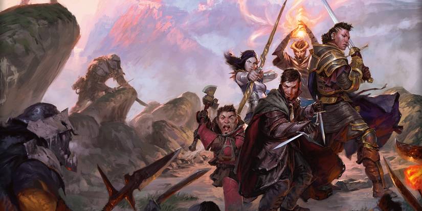 Dungeons And Dragons, Party Of Five Wielding A Sword, Bow, Axe, Magic, And Short Sword