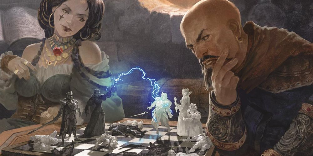 Two Spellcasters Playing Chess Using Magic