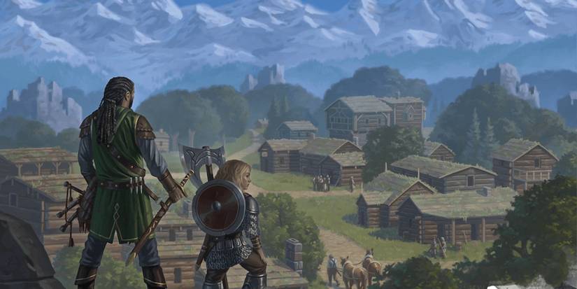 A Two-Person Party Looking Out Onto A Small Town