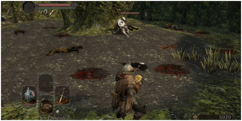 Dark Souls 2 Throwing An Explosive At A Heide Knight