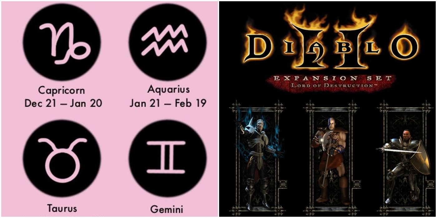 Diablo 2 Necromancer Barbarian and Paladin Classes Beside Some Zodiac Signs