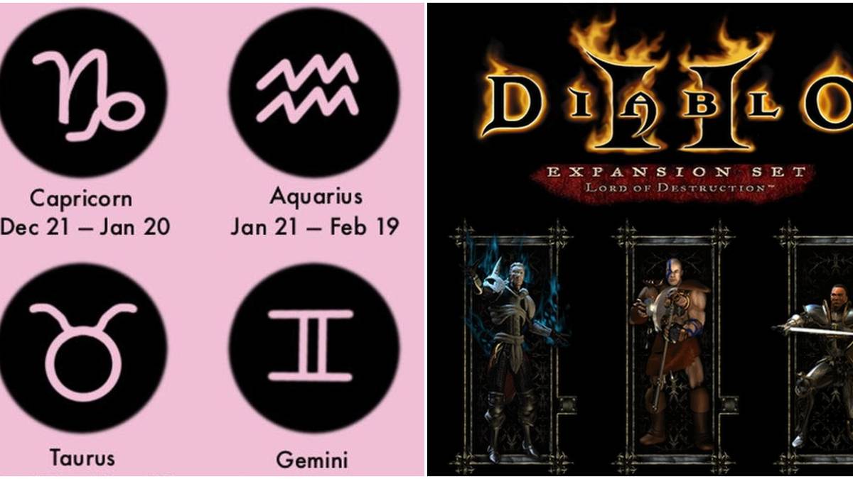 Diablo 2 Necromancer Barbarian and Paladin Classes Beside Some Zodiac Signs