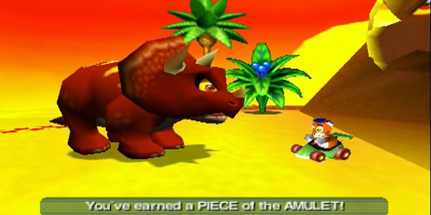Diddy Kong Racing Timber talking to dinosaur