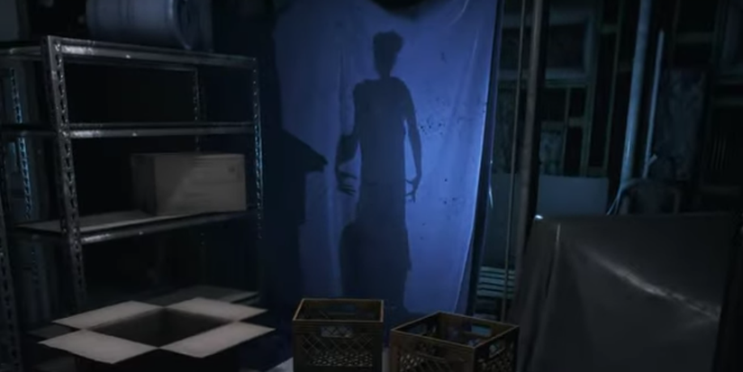 A womans shadow is seen on a curtain