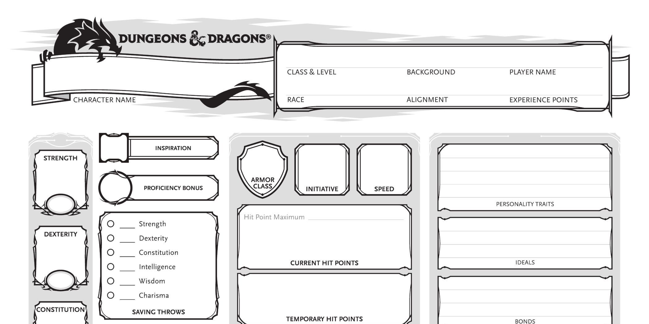 Dungeons and Dragons Character Sheet