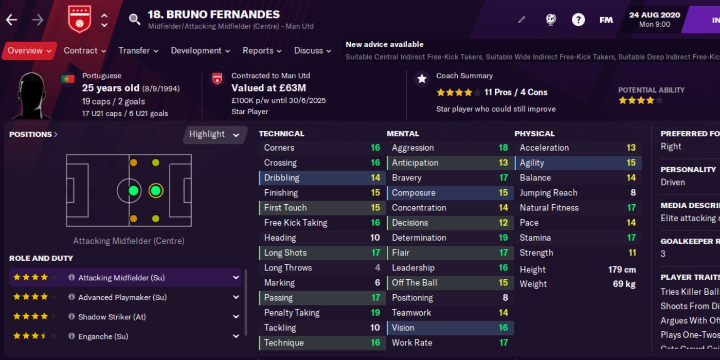 Footbal Manager 2021 Bruno Fernandes Player Screen