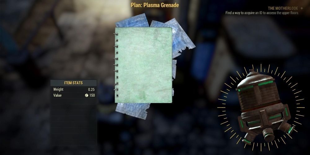 Fallout 76 Скриншот чертежей плазменной гранаты