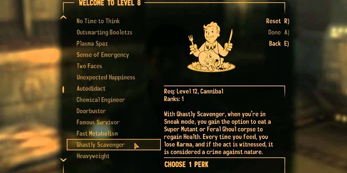Cannibal Perk Screen Fallout New Vegas