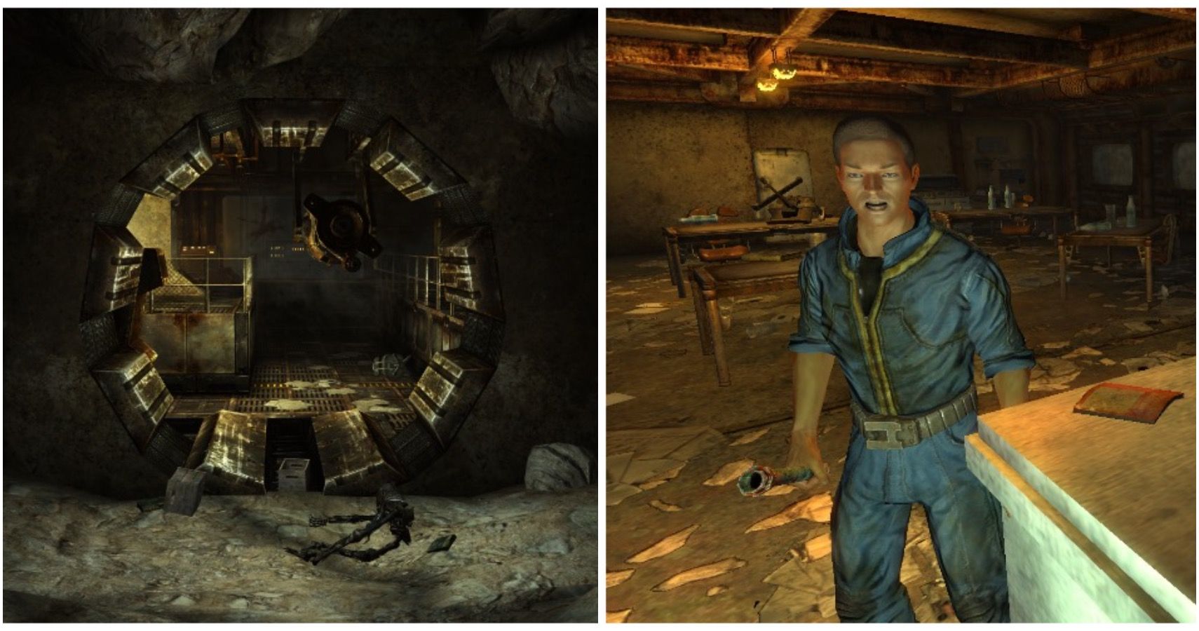 Vault 108's entrance and one of the Gary clones