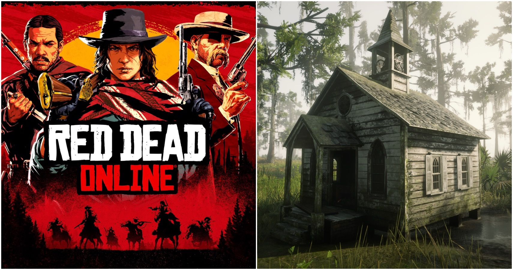 The logo for Red Dead Online and a tiny church