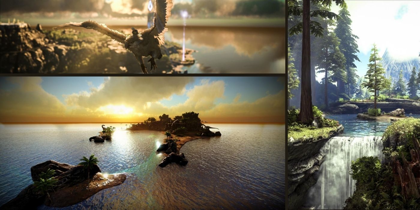 Ark Survival Evolved 3 Posters Collage (Redwoods, Herbivore Island, Eagle Flying)