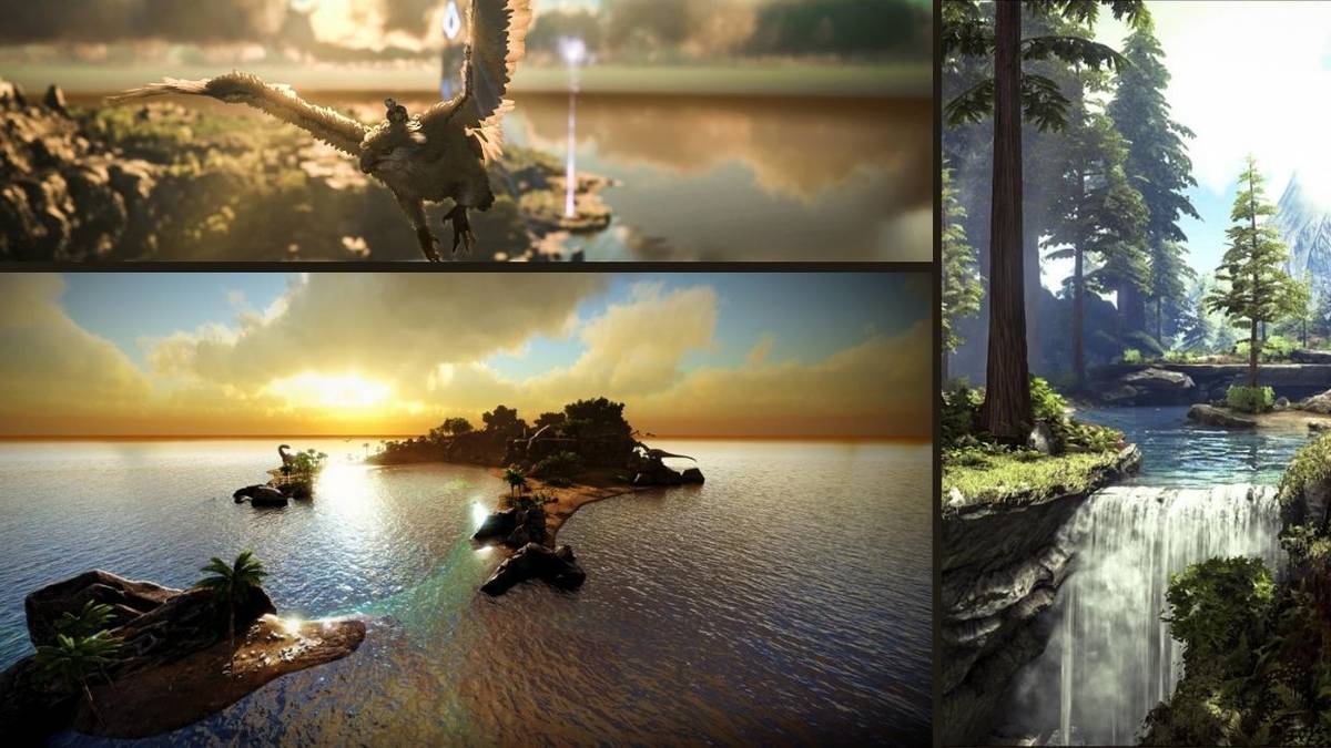 Ark Survival Evolved 3 Posters Collage (Redwoods, Herbivore Island, Eagle Flying)