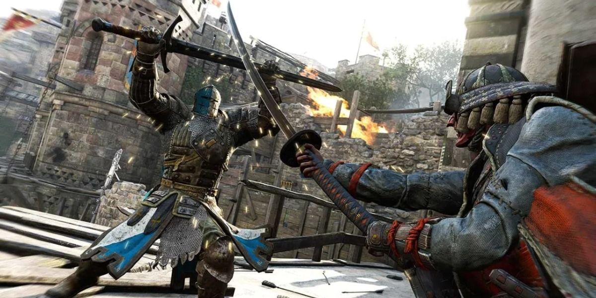 A Samurai fights a Warden in For Honor.