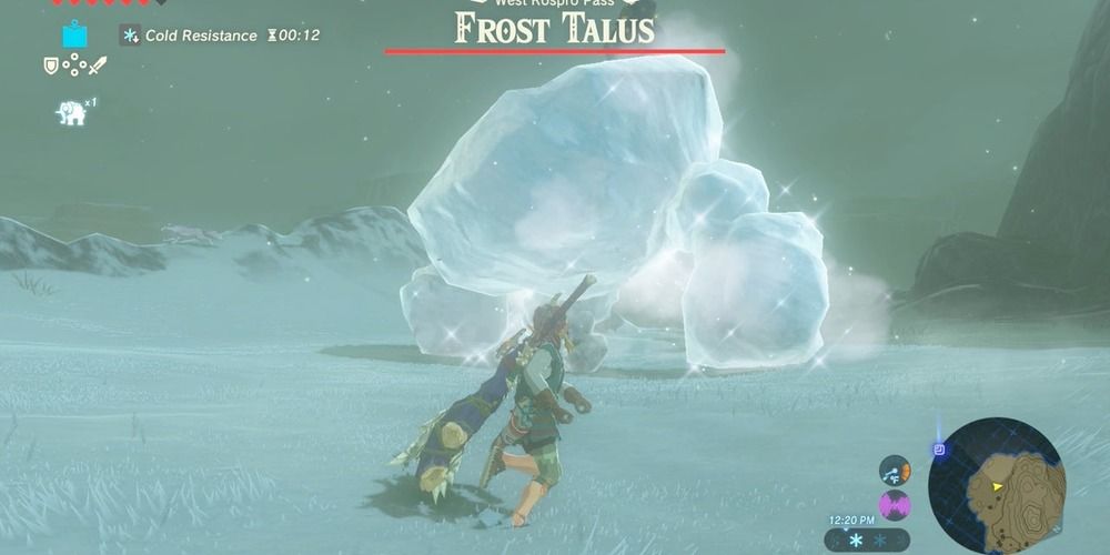 Link battling a Frost Talus in Breath of the Wild