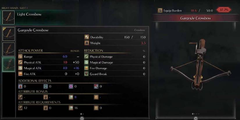 Demon's Souls for the PS5. Inventory View of the Gargoyle Crossbow.