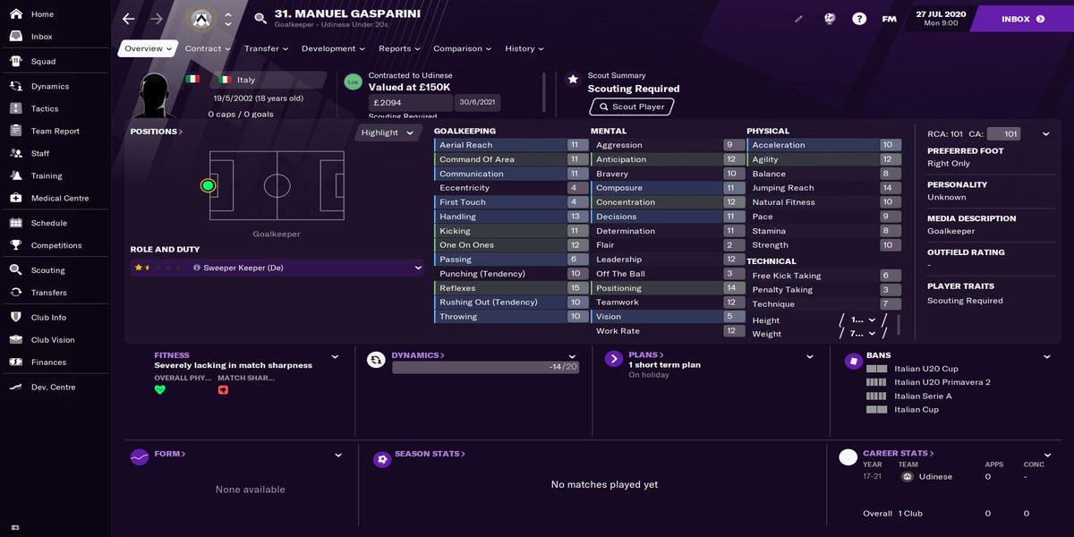 Football Manager 21 - Gasparini profile