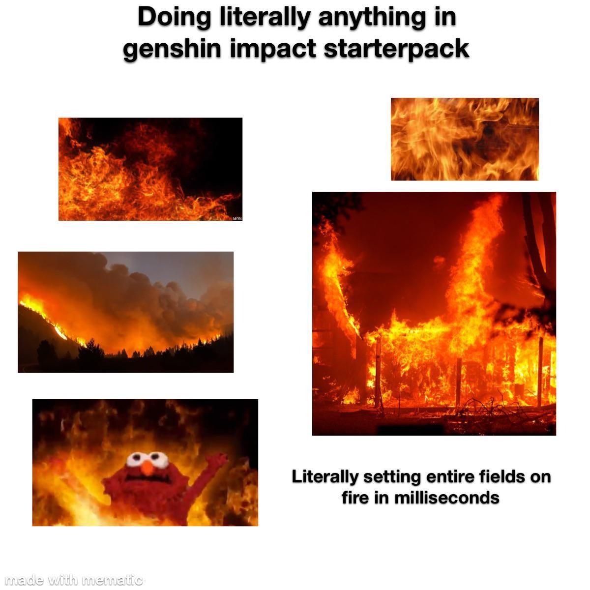 Genshin Imact Fire Elmo Meme