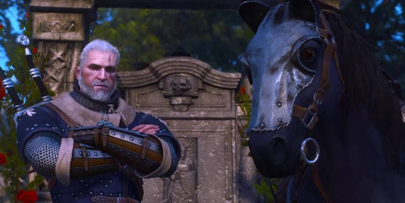Geralt speaks with Roach in The Witcher 3