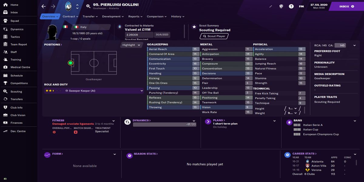 Football Manager 21 - Gollini profile