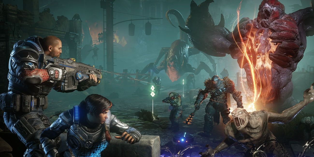 The squad fights demons in Gears 5