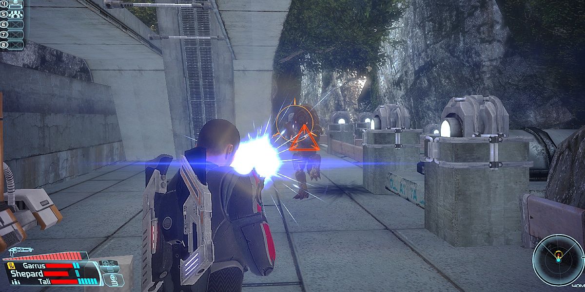 Shephard shoots an enemy in Mass Effect