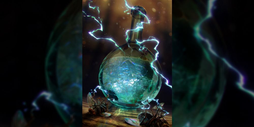 cart art of the blue-green potion in gwent.