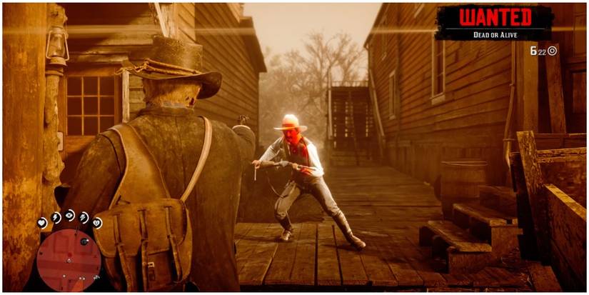 Arthur aiming at an enemy with dead eye