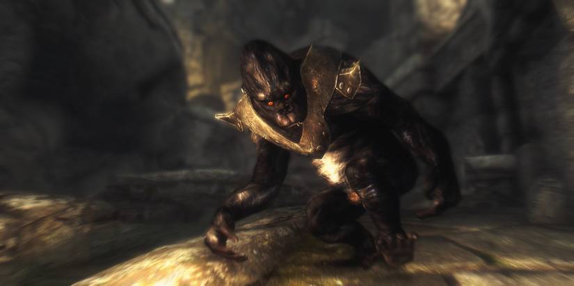 Skyrim Mod Imga Ape People Playable Race Mid-Run inside Crypt