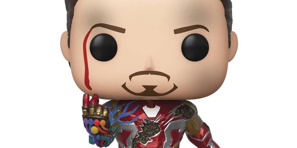 Funko Pop of Tony Stark just seconds before snapping his fingers in 2019s Avengers: Endgame.